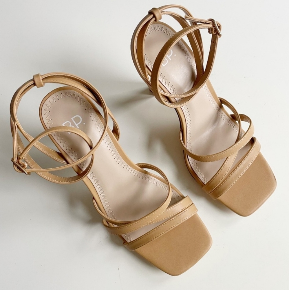 NEW Nordstrom BP Karla Nude Strappy Vegan Leather Heels Tan